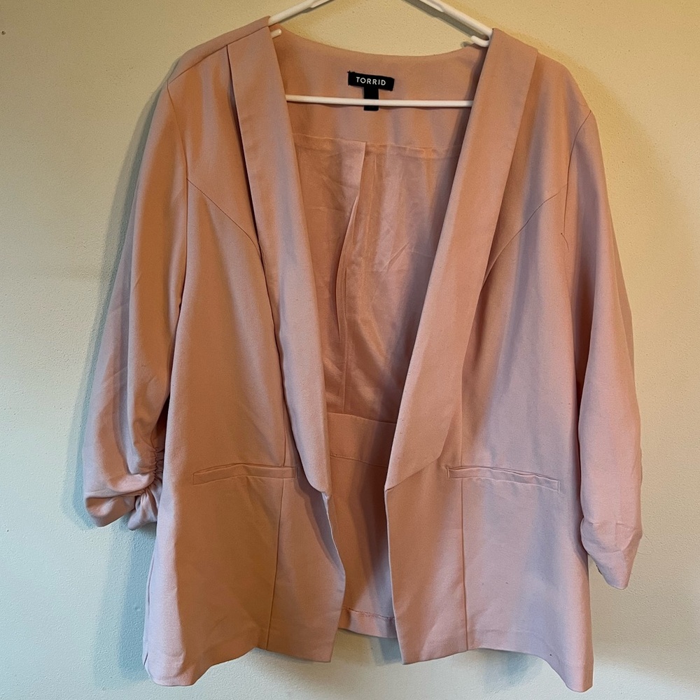 TORRID Cut Away Open Front Blazer Jacket Pink Size 3